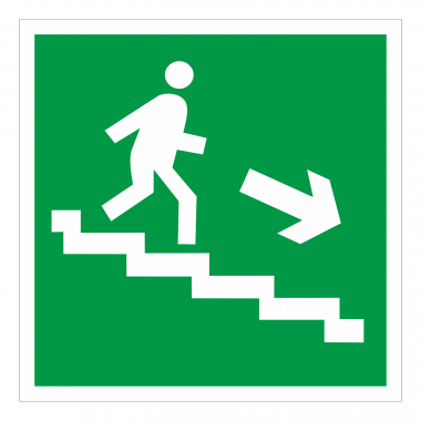 Наклейка Знак Направление к эвакуационному выходу по лестнице вниз направо, ГОСТ-Е-13