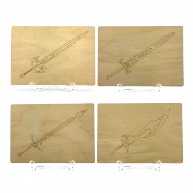 Доски для выжигания Рыцарские мечи, формат-А5 4 шт.